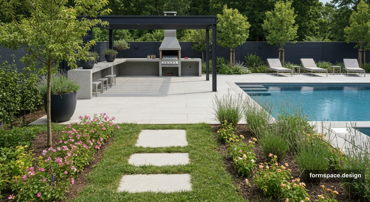 Pool, BBQ, and terrace: how to separate zones on one plot