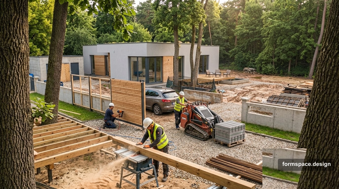 Yard after house construction: temporary plan and zone scheme