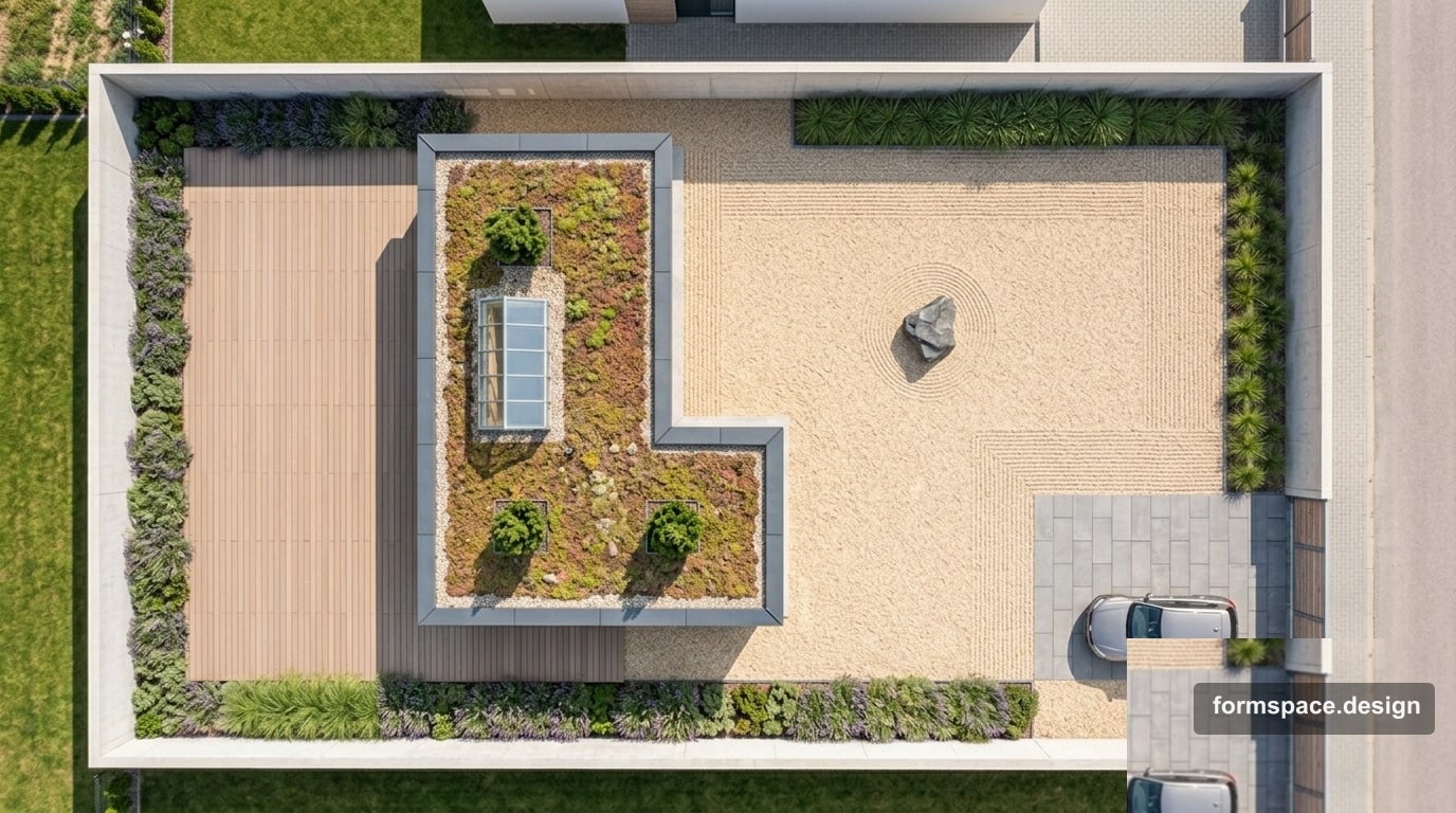 Urban 4-sotok plot layout: compact zone scheme