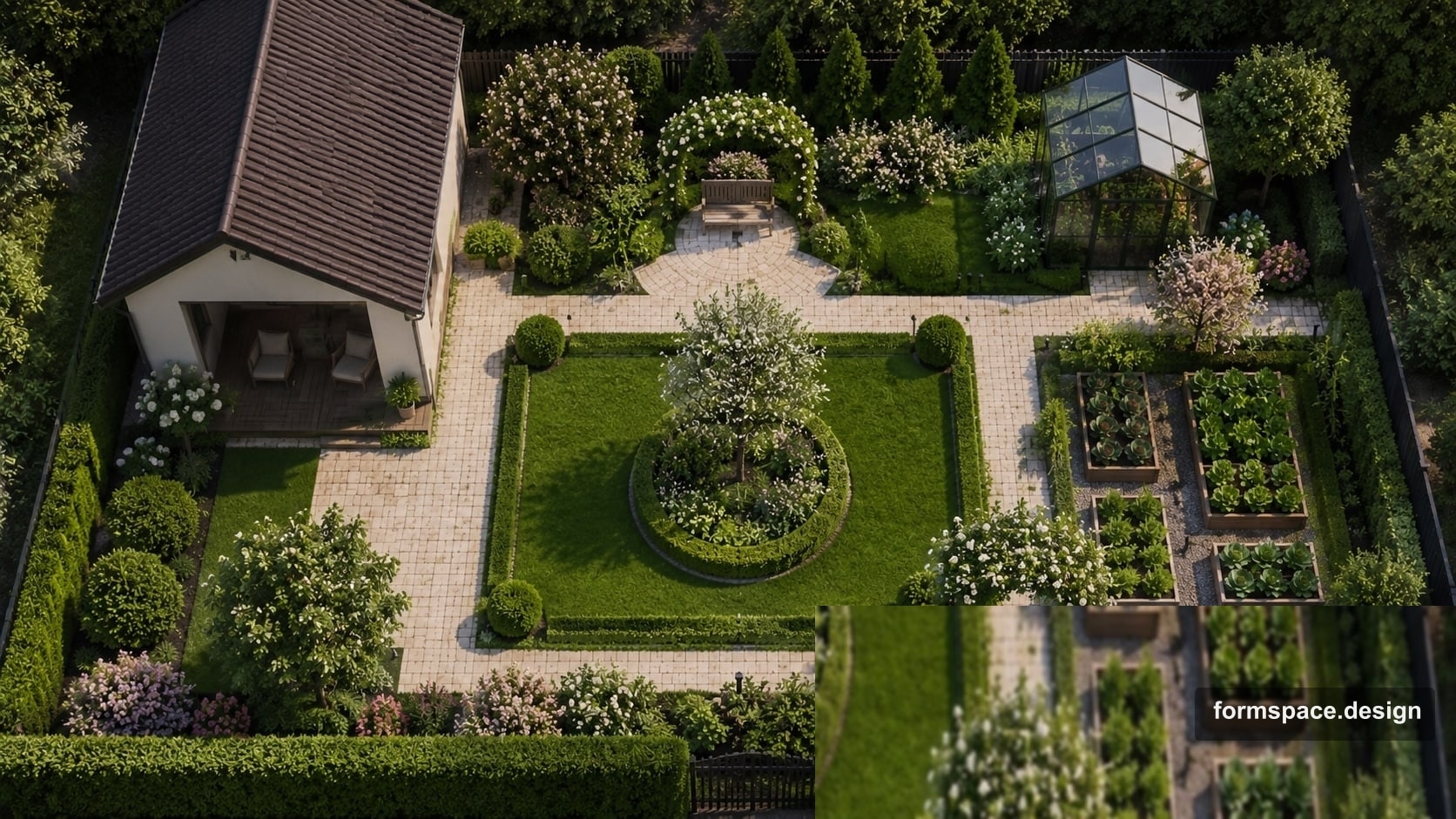 Classic garden on 6 sotok: formal layout and zone plan